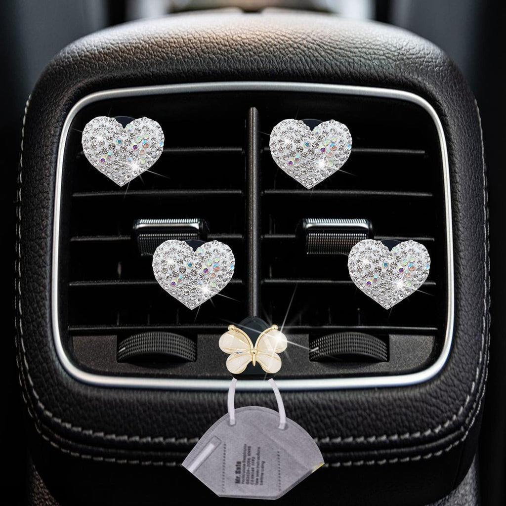 Bling Heart Air Vent Clips, 4 Pcs Silver Heart Car Air Fresheners 