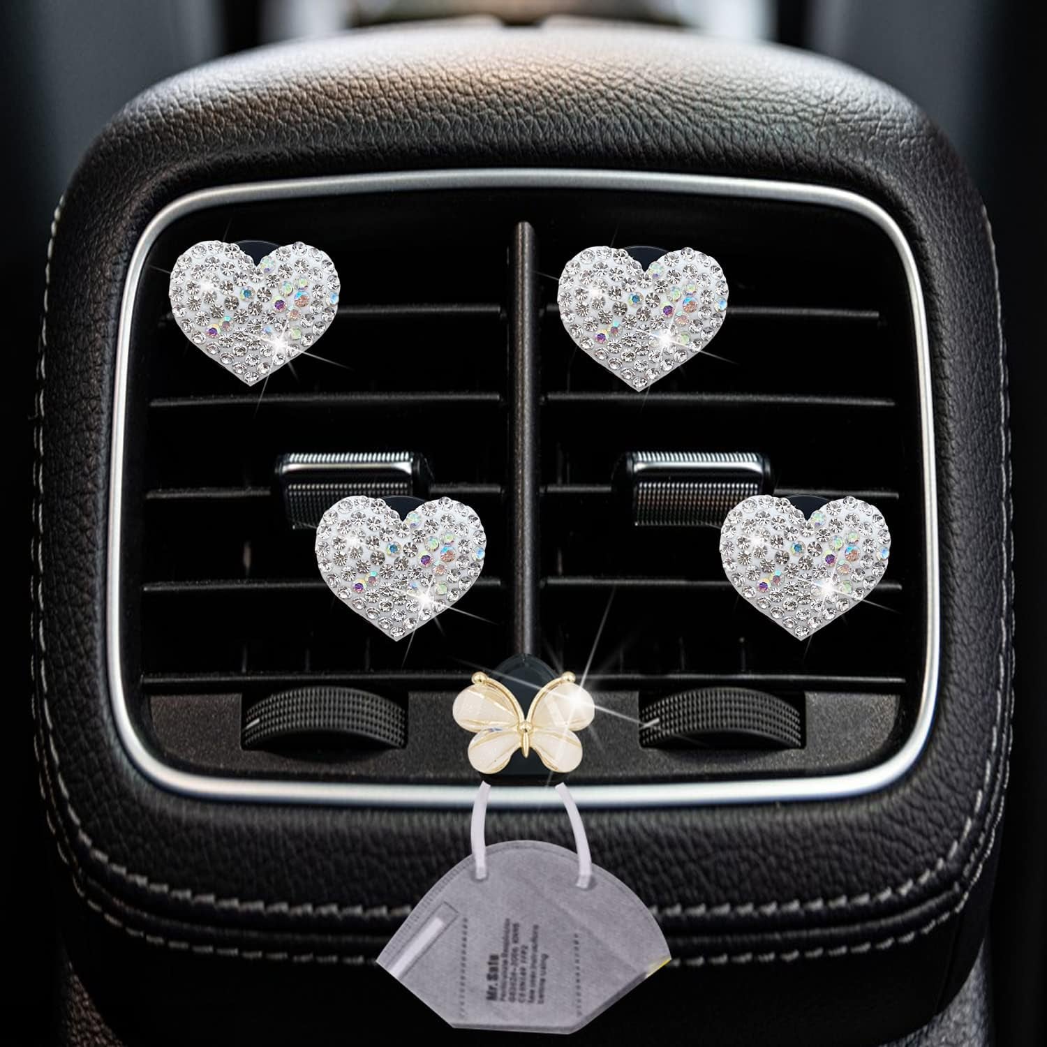 Bling Heart Air Vent Clips, 4 Pcs Silver Heart Car Air Fresheners 