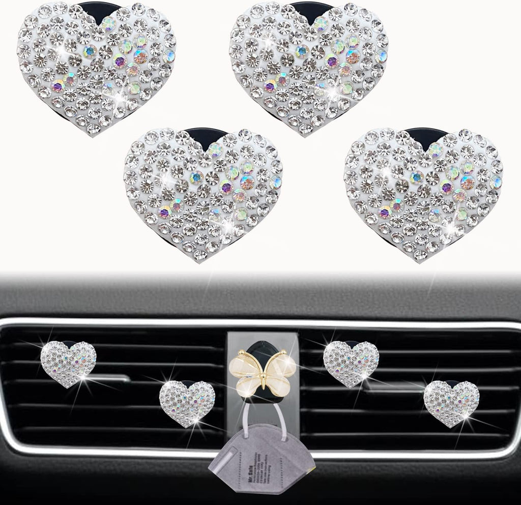 Bling Heart Air Vent Clips, 4 Pcs Silver Heart Car Air Fresheners 