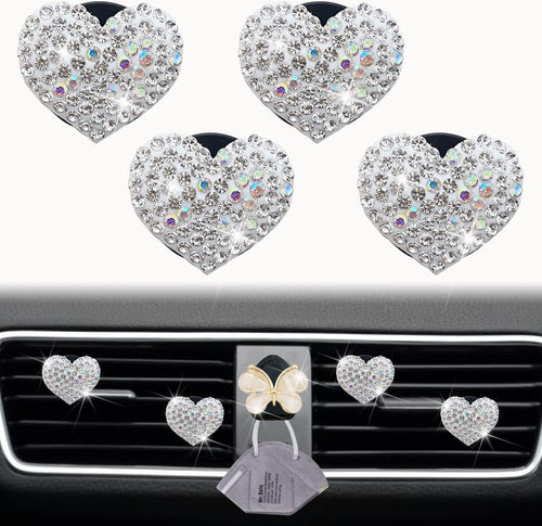 Bling Heart Air Vent Clips, 4 Pcs Silver Heart Car Air Fresheners 