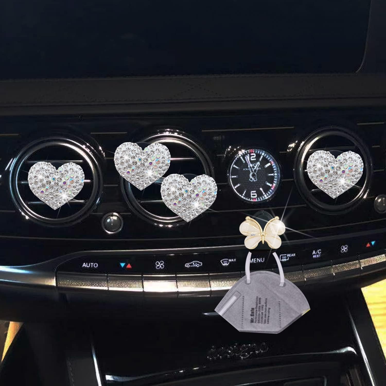 Bling Heart Air Vent Clips, 4 Pcs Silver Heart Car Air Fresheners 