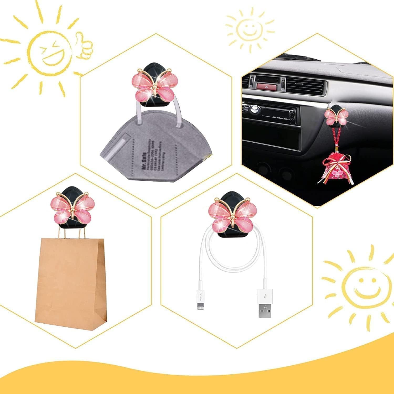 Bling Heart Air Vent Clips, 4 Pcs Silver Heart Car Air Fresheners 