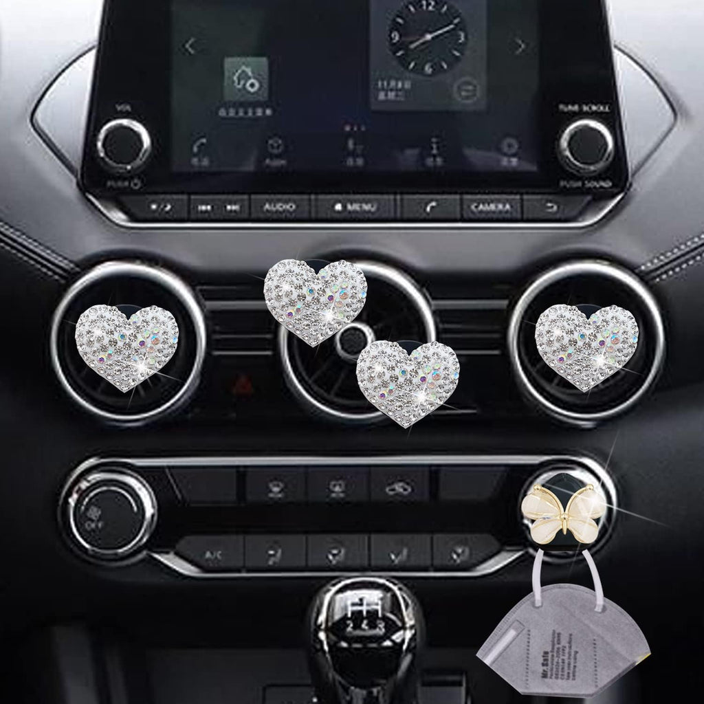 Bling Heart Air Vent Clips, 4 Pcs Silver Heart Car Air Fresheners 